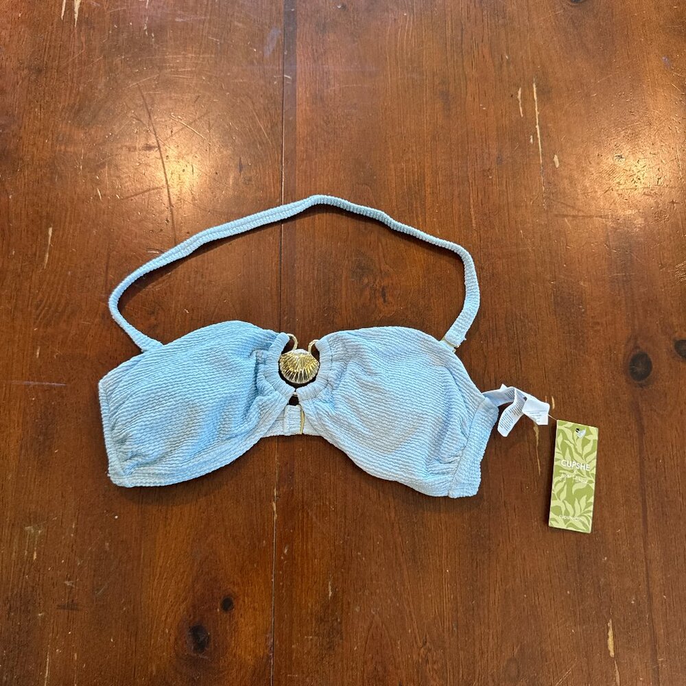 Cupshe x Jojo Fletcher Light Blue Textured Bandeau Bikini Top Small NEW